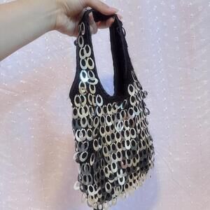 y2k mcbling black shoulder purse with silver oval‎ sequins